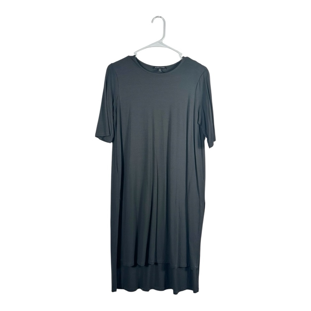 Eileen Fisher Black High‎ Low Side Split Midi Dress Size XS